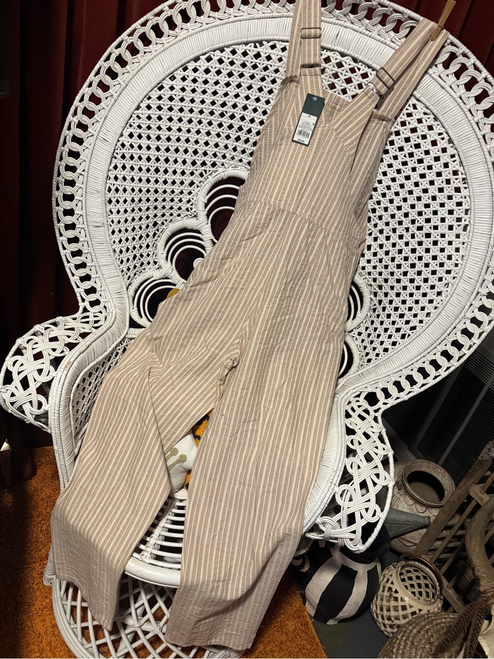 Wild Fable Beige Striped Cotton Overalls - Picture 8 of 11